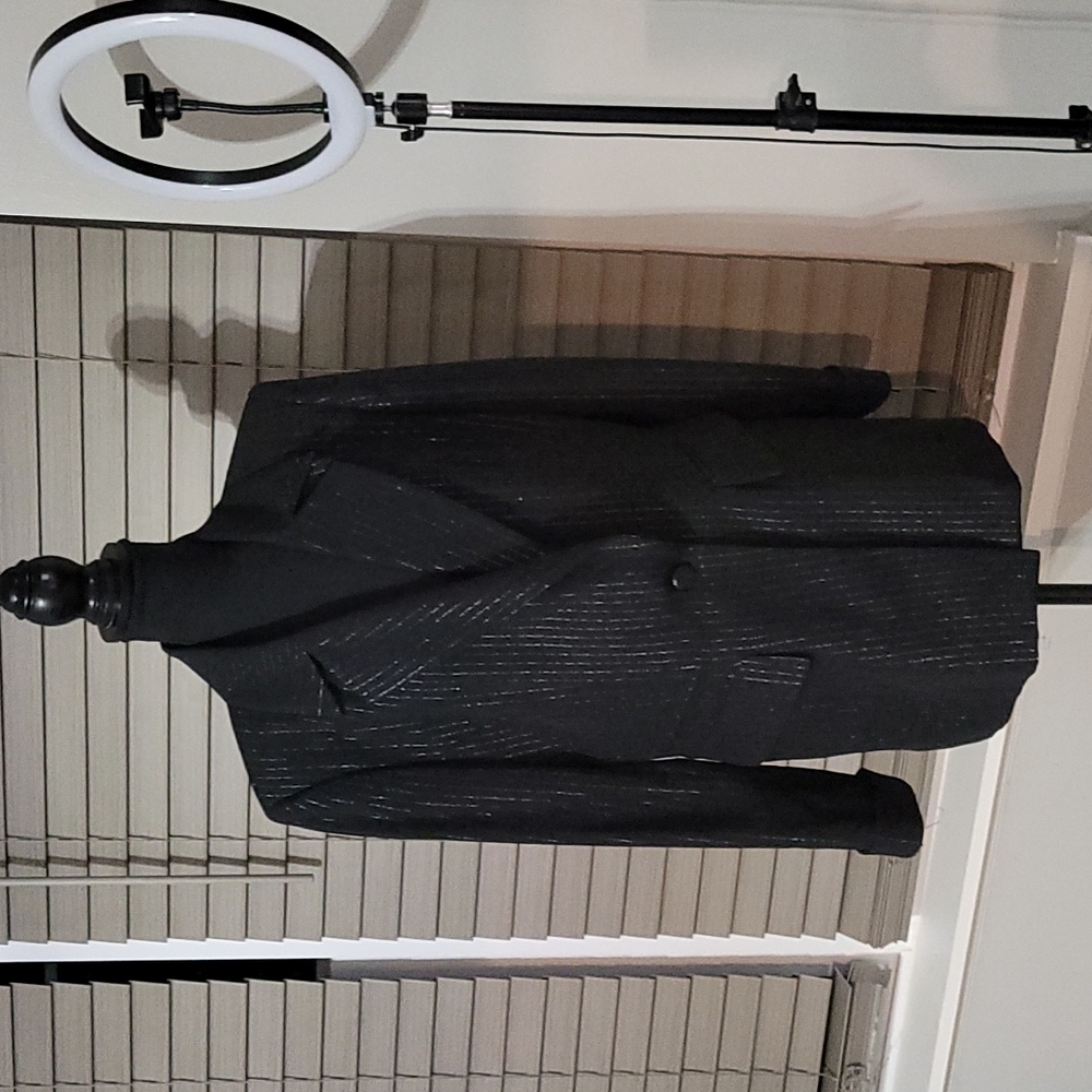 Black on black pinstripe 1 buttoned blazer. Like brand-new!